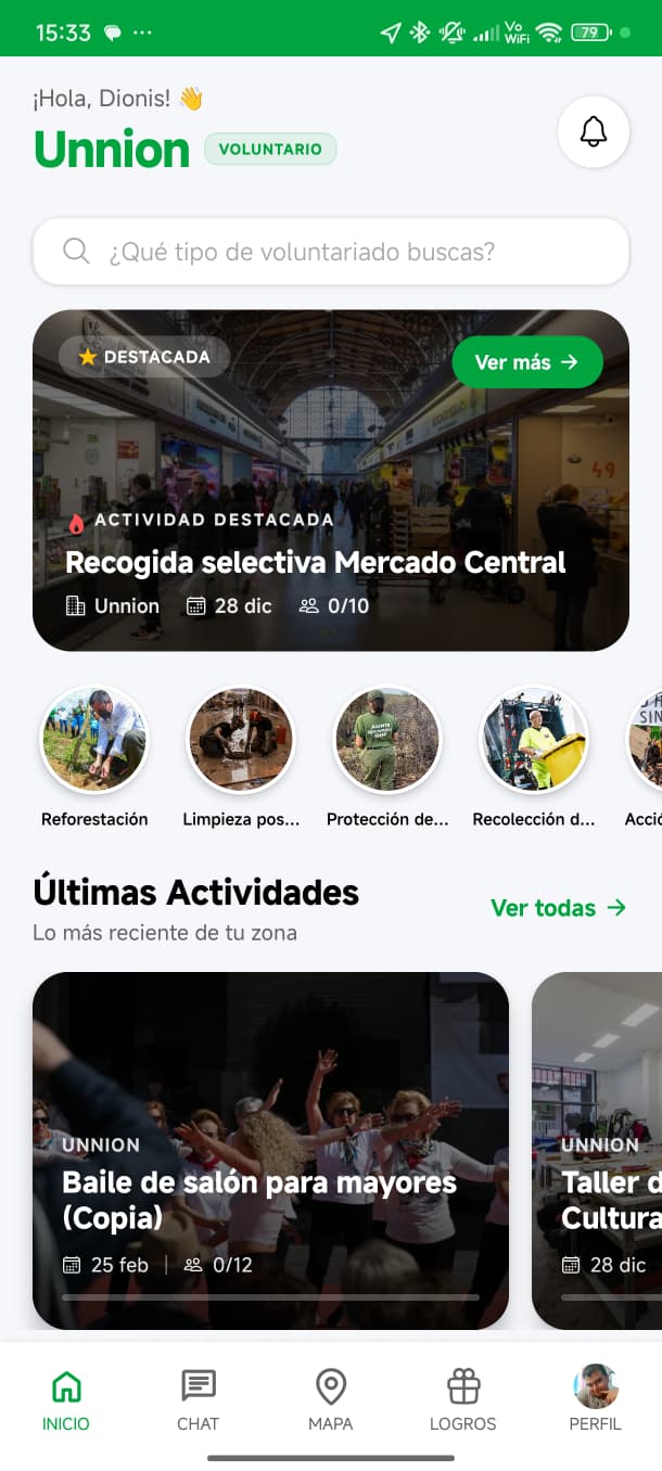 Pantalla de la App